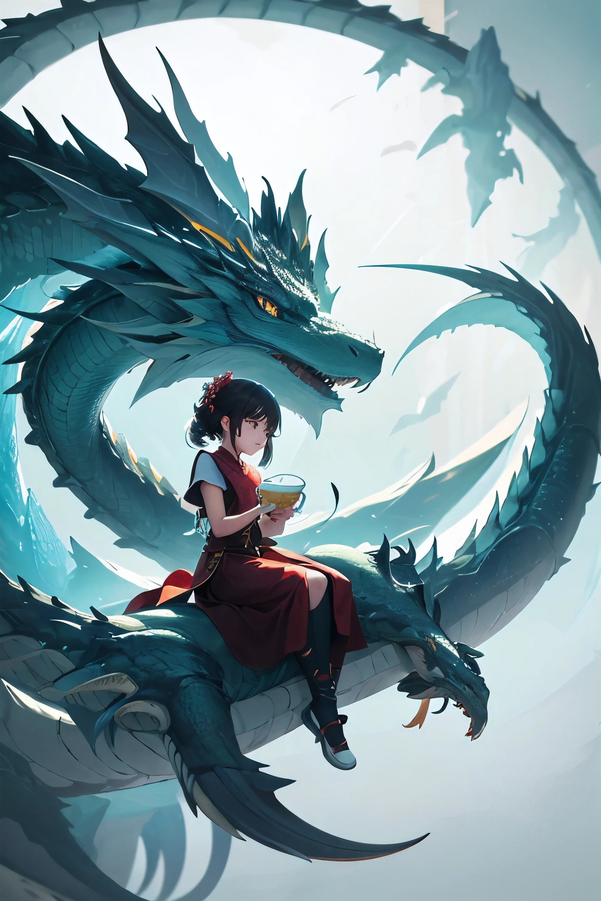 Chen Jia Leng,Ye Ruikun,Minimalism,Light Farbes,Feeling of breathing,Cute big dragon,Farbe,A sits on the dragon's back