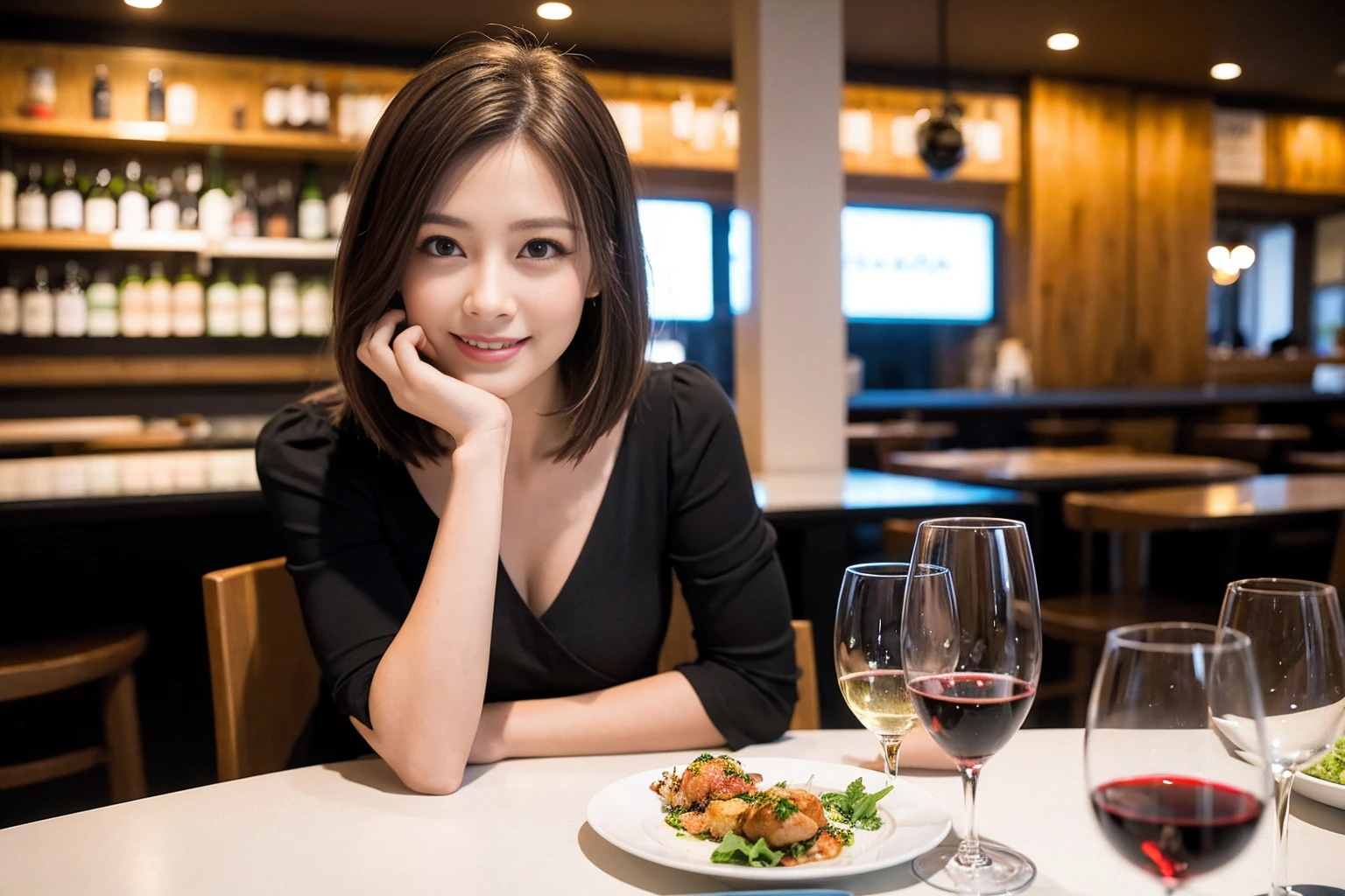 ((Highest quality、8K、masterpiece:1.3))、slimカップル、modelカップル、(Realistic, Intricate details:1.2), full-course dinner、Wine Party、Amazing view of the sunset sky and clouds、A bright smile、The wonderfulness of smile、Bright image、The beauty of wine, Beautiful Face, blue eyes, The light shines on your face, Blushing, short hair,Bright Face、 (Age 37), 39 years old, red wine 、Appetizers、Italian food、Wine bottle、Champagne、sparkling wine、Two beauties、Brown Hair、Shortcuts、Long sleeve shirt、dress、Beautiful woman 1, (slimな顔), (The body is slim), (Brown Hair), (Shortcuts), cheeks turn a little red,Attractive beauty、restaurant, In a prominent place (From the waist up) Nova Frog Style, actress, model, Upper Body, White wine, slim, wine glass, 中央に置かれたwine glass, smile, (smile: 1.15), Beautiful fine grain, Depth f/2,saturation, High Contrast, Strong light and shadow,Moist Body:1.5、3D texture、Delicate eyes、Brown Hair、The hair is very shiny、