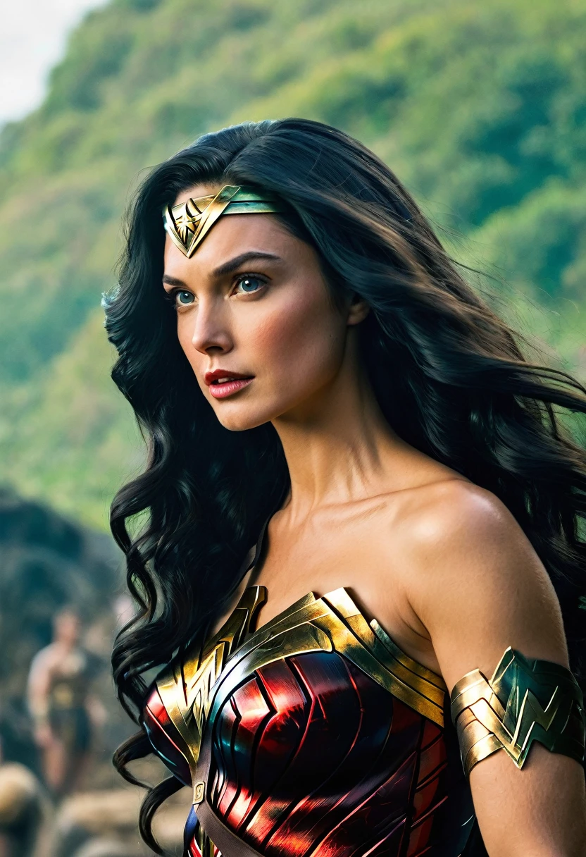 (((Extreme close-up Diaema Wonder Woman))) Wallis Day(((long black hair)))under the mantle of the Amazon warrior Wonder Woman Diaema Wonder Woman frontal images color images Splash))),(((Wallis Day))),(((black hair Largo))),(((black hair))),(((Diaema Wonder Woman)))