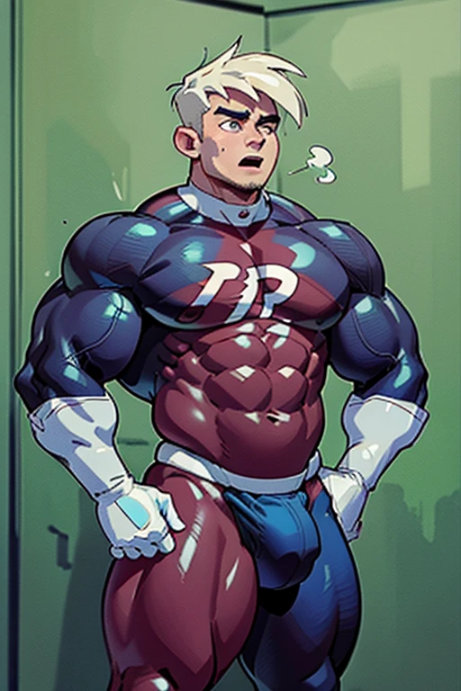 (Masterpiece) (Hyper muscular) (3 boys) Danny Phantom, Dash Baxter, football stadium background, ghost, hypnosis, jock, conversion, locker room hallway, hyper muscles, jockstrap, bro, meathead, hypnotized, brainwashed, brainwashing, big dumb jock, football. Glowing blue eyes. Hyper crotch bulge. Massive bulging crotch. Big balls. Big biceps. Big triceps. Big traps. Broad shoulders. Big meaty pecs. Big thighs. Thick glutes. Hyper muscles. crew cut. Football team assimilation. Well endowed. Clothes turning into Casper High School football uniform. Danny Fenton looks shocked and gradually transitions to a dull vapid expression instead as his eyes glow. Fellow football players lay gloved hands on his shoulder pads. "Gah! What happened to me? I look like a—! Like a ... BIG ... DUMB ... JOCK...." Open mouth. Blank stare. digital painting. Very detailed. Vapid stare. Dumber and dumber. Brain drain. Dash Baxter smirks and says, "That's because that is what you are now, Fenton. You're gonna be just like us. And you're gonna love every minute of it." Danny replies, "Love ... being ... a jock.... Big ... dumb ... studly ... jock...."