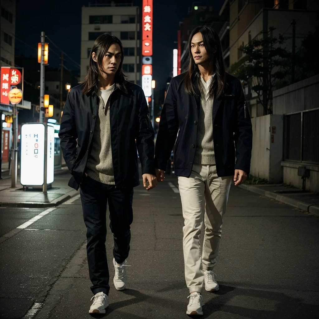 Generate an image of yaemori and kazuya together in a photo in which they are holding hands