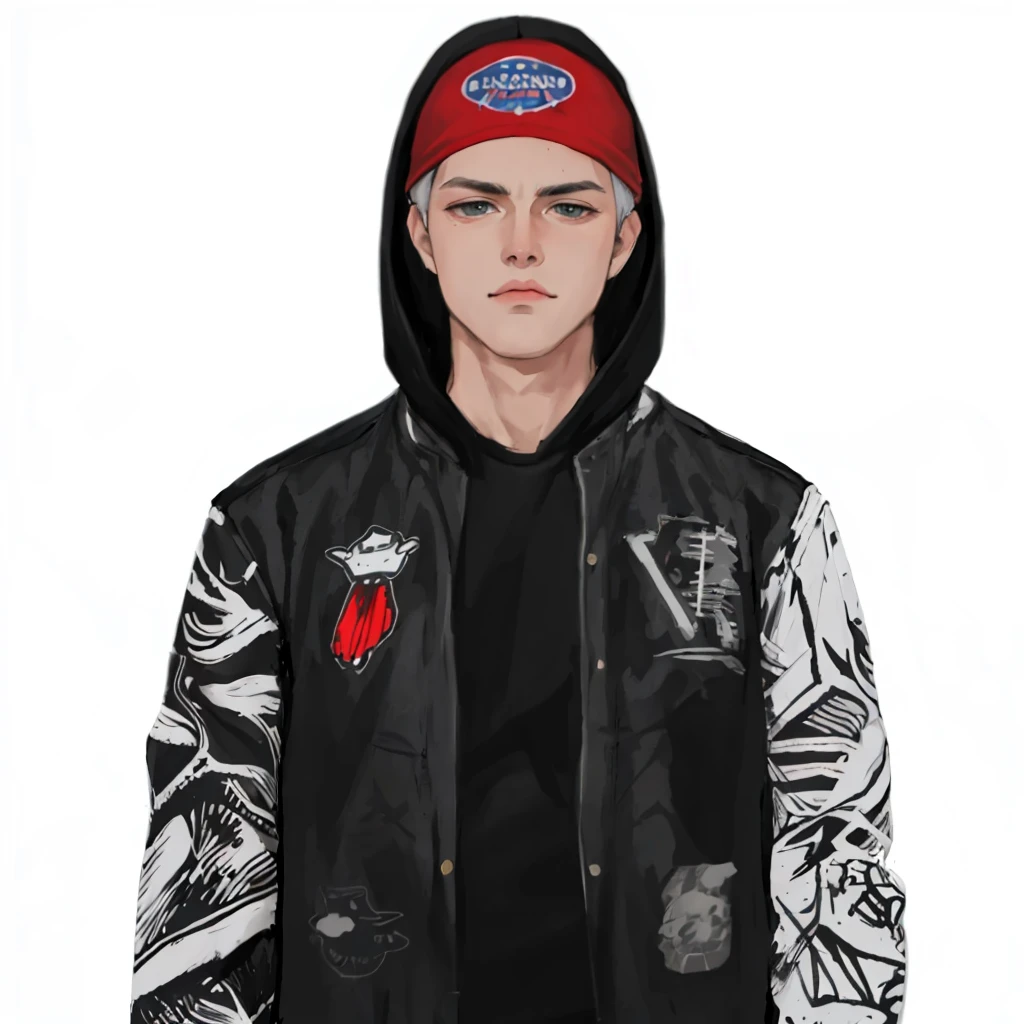 (masterpiece:1.2, best quality), (1men, solo, upper body:1.2),flat face,Hair: buzz cut, Clothing: oversized, distressed denim jacket with patches and pins, paired with black skinny jeans and combat boots, Hanging out in an underground music venue or street art exhibit