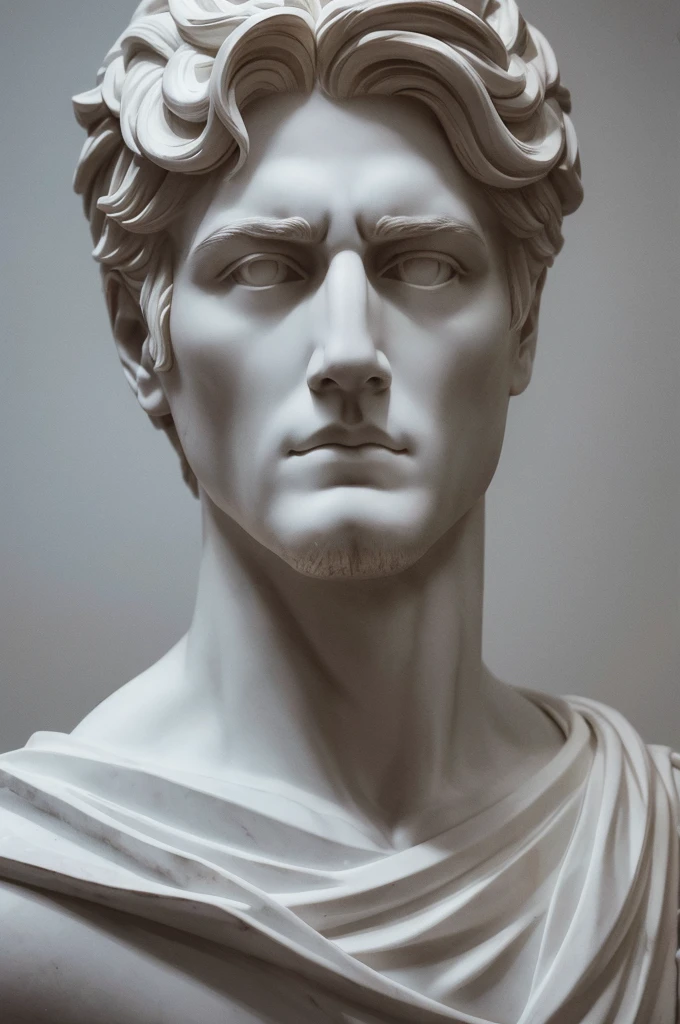 a stoic man sculpted in white marble stoic and detailed face espiritual peaceful highly detail jawline