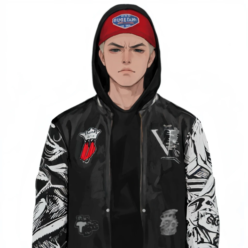 (masterpiece:1.2, best quality), (1men, solo, upper body:1.2),angry face,Hair: buzz cut, Clothing: oversized, distressed denim jacket with patches and pins, paired with black skinny jeans and combat boots, Hanging out in an underground music venue or street art exhibit