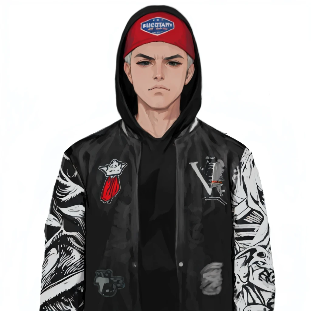(masterpiece:1.2, best quality), (1men, solo, upper body:1.2),angry face,Hair: buzz cut, Clothing: oversized, distressed denim jacket with patches and pins, paired with black skinny jeans and combat boots, Hanging out in an underground music venue or street art exhibit