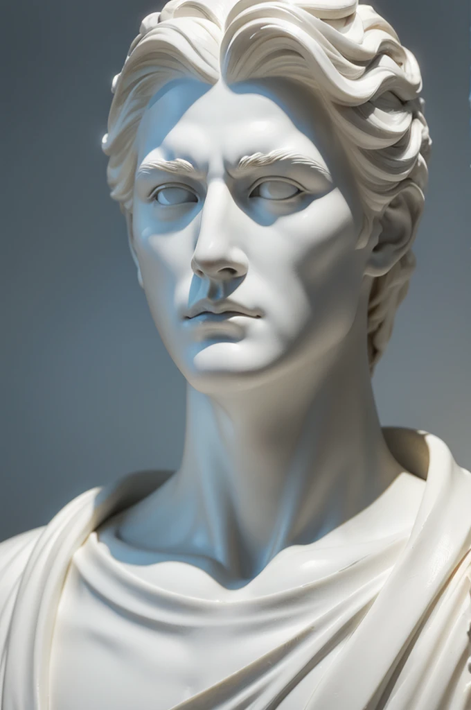 a stoic man sculpted in white marble stoic and detailed face espiritual peaceful highly detail jawline