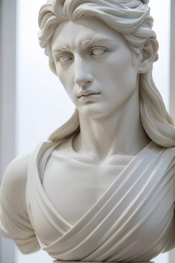 a stoic man sculpted in white marble stoic and detailed face espiritual peaceful highly detail jawline