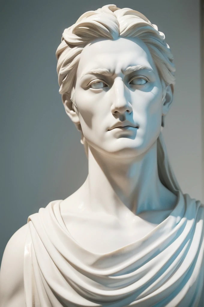 a stoic man sculpted in white marble stoic and detailed face espiritual peaceful highly detail jawline