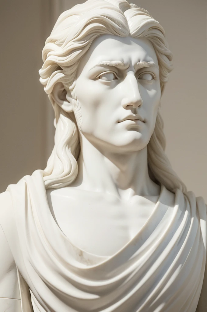 a stoic man sculpted in white marble stoic and detailed face espiritual peaceful highly detail jawline