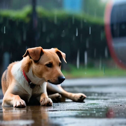 poor stray dog,Abandoned,rain,cold,movie scene,4K,high quality,Touching,Depth of Field,Background blur