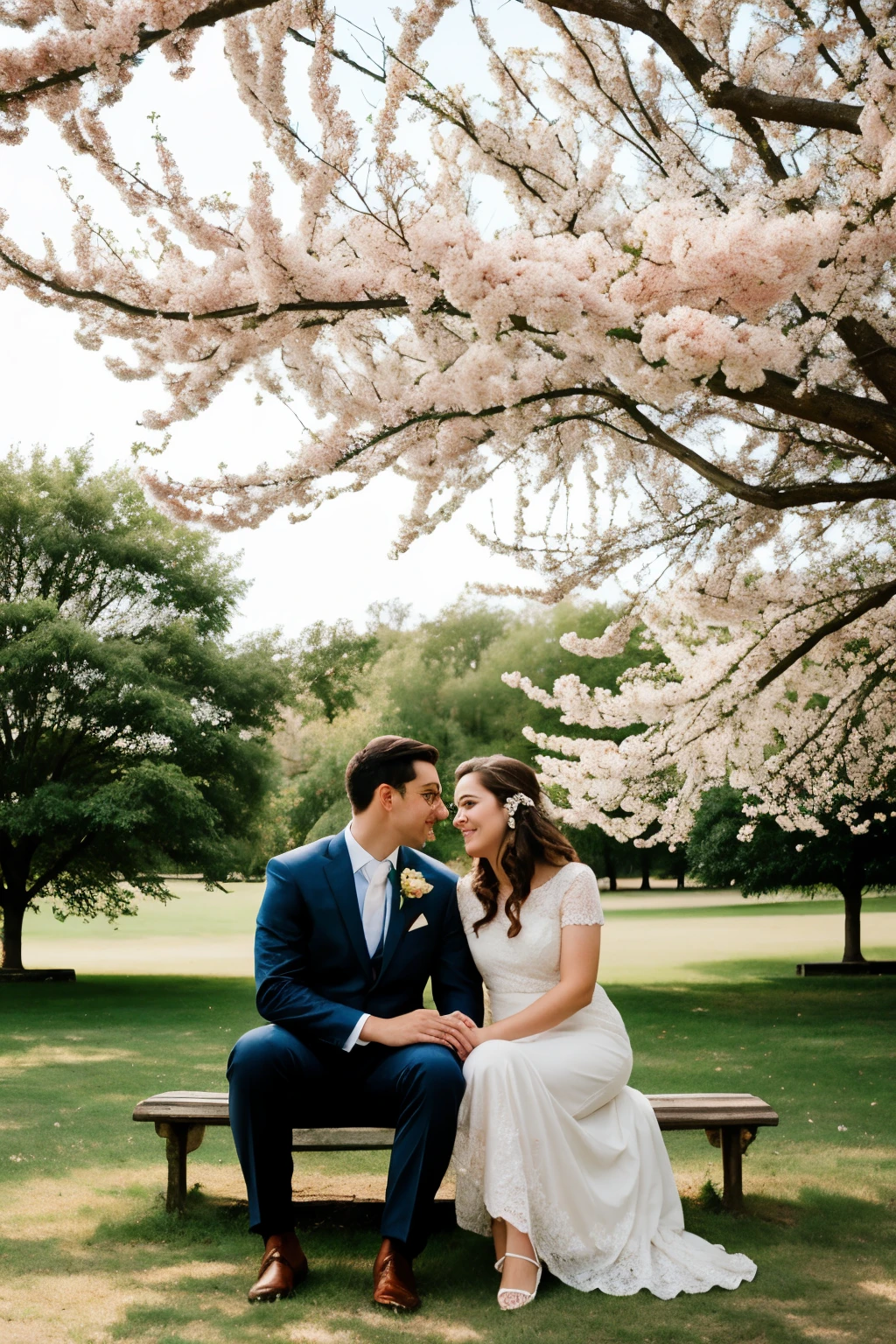 beautiful drawing of lovers sitting under a tree with pretty flowers