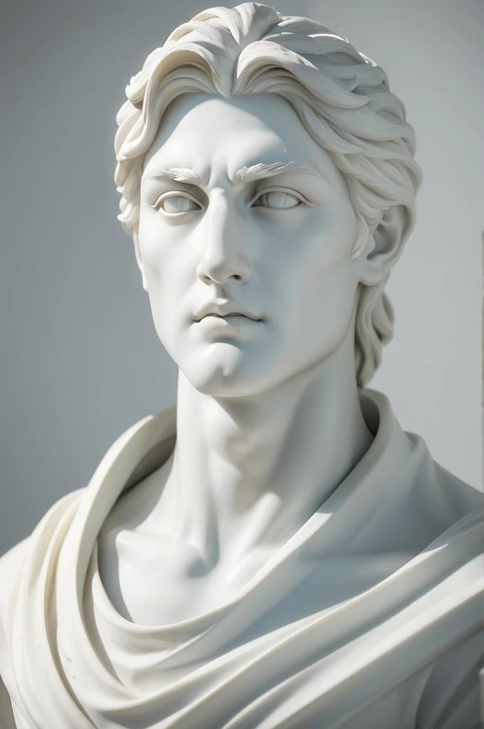 a stoic man sculpted in white marble stoic and detailed face espiritual peaceful highly detail jawline