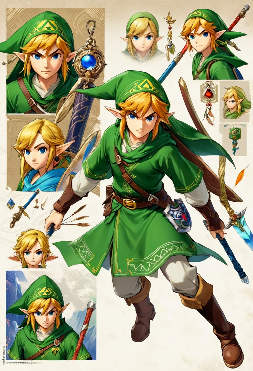 《The Legend of Zelda》《Wind Stick》Brave Hero Link Character Close-up Famous Action RPG Series Unique Charm of Gameplay and Art Design Masterpiece Highly Detailed Concept Art Highly Detailed Digital Art