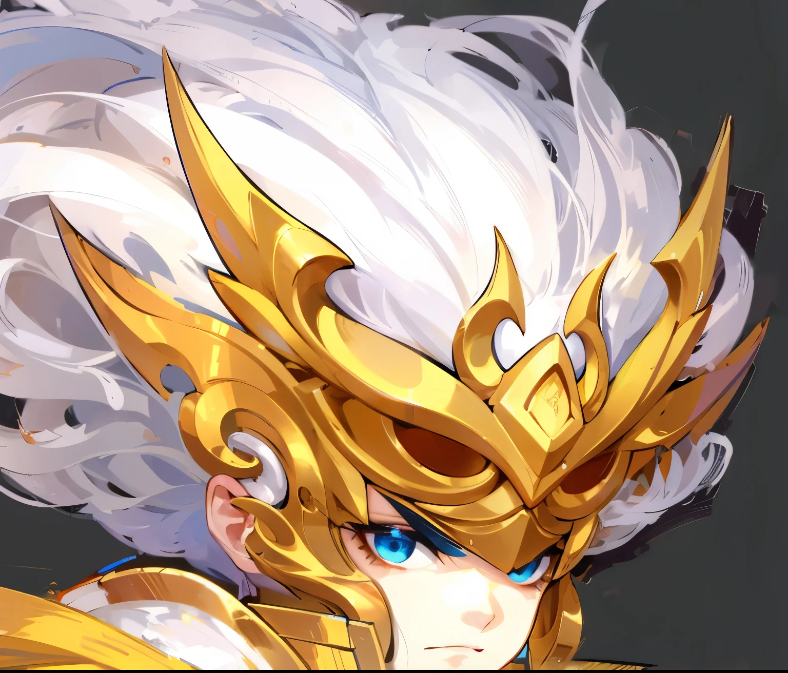 Metal helmet,White hair,High precision 8K,metallic feel,Metal Texture