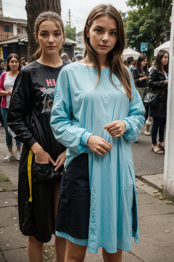 women wearing clothes made from spirite plastic caps 