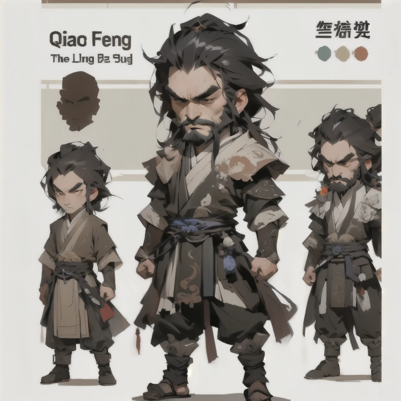 A painting，The painting shows a man with long hair and a beard in a costume, author：Fan Qi, High-quality character design, by Qu Leilei, Inspired by Zhao Mengfu, Olchas Logan Healing Liang Xing, feng zhu concept art, author：Qiu Ying, qiu fang, inspired Zhou Fang, Zhou Fang, by Gao Fenghan