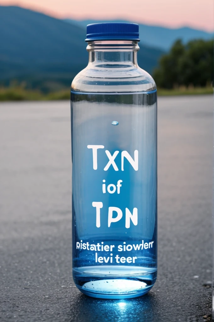 A bottle of water that has a TPN word on it