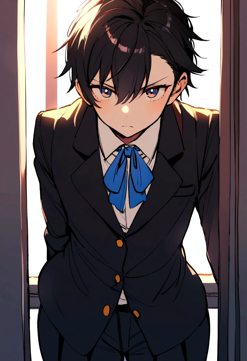 1boy, highschool uniform, cute looks, black hair, slim