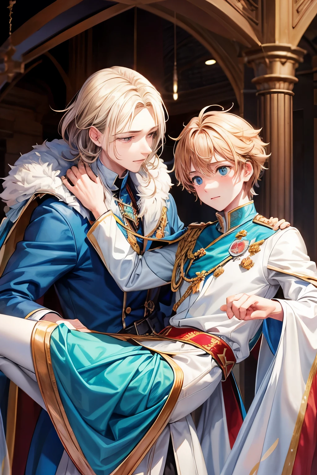 make me an animated picture. A male prince who was being carried by the prince's knight went limp