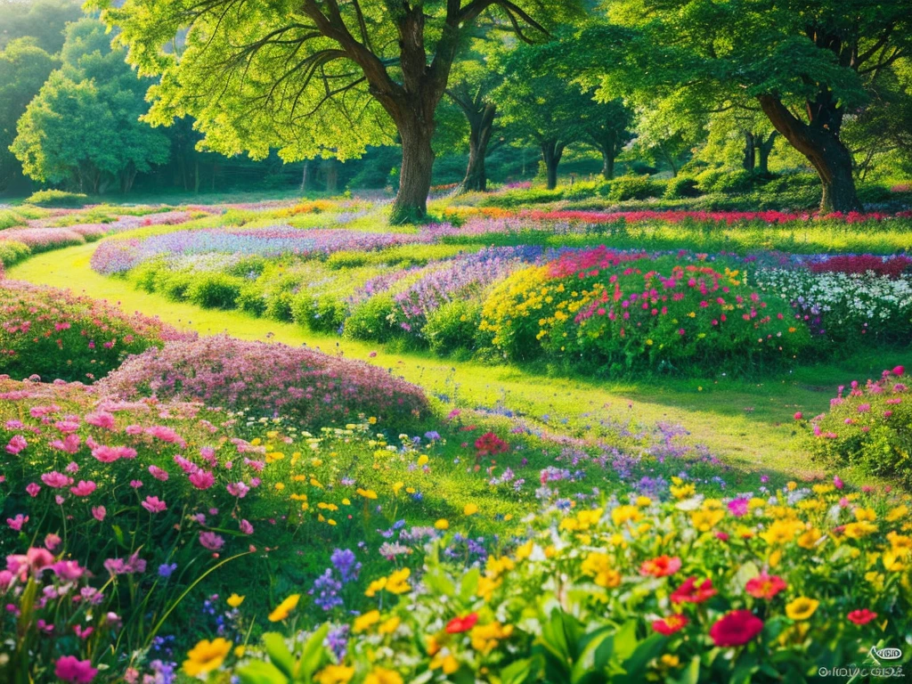 a beautiful field of colorful flowers, intricate and vivid petals, lush green foliage, natural lighting, photorealistic, 8k, ultra-detailed, highly realistic, cinematic composition, stunning color palette, dramatic lighting, breathtaking scenery, serene and peaceful atmosphere, magnificent landscape