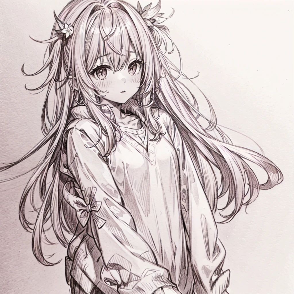 masterpiece, best quality, sketch, Pink Hair,masterpiece, best quality, faint blush, Cardigan,Upper Body