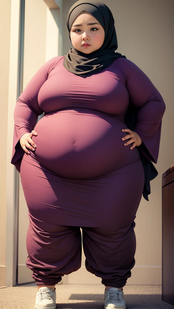 Fat woem big , standing in hijab