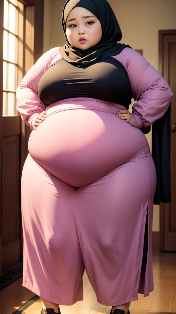 Fat woem big , standing in hijab 