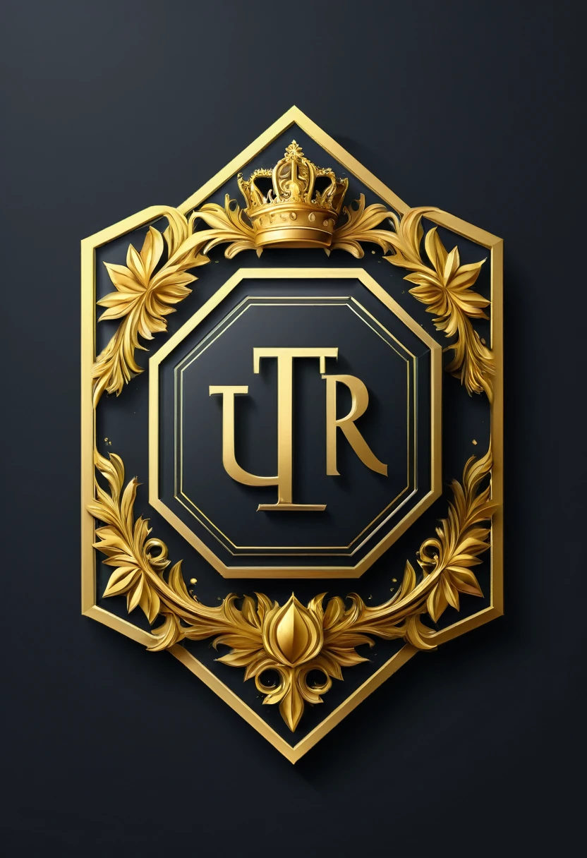 um emblema estilizado das letras tr com uma coroa dourada, Hexagon, vector, best qualityer, Text "tr"
