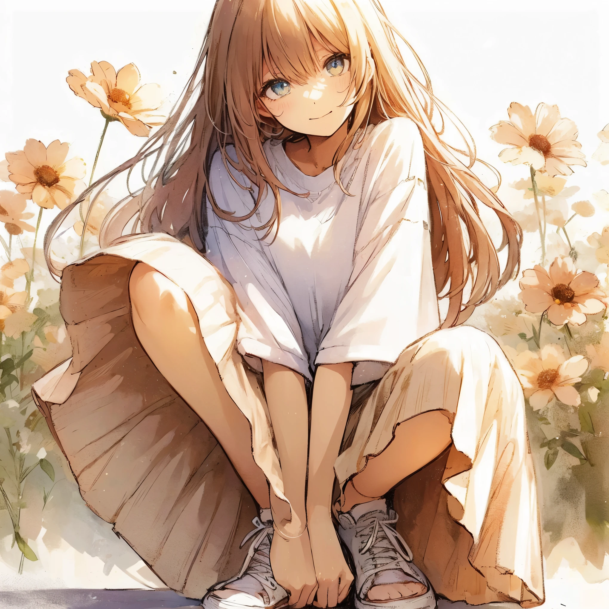 Official art using high-quality hand-drawn watercolor sketch techniques. (best quality,4k,8k,highres,masterpiece:1.2),ultra-detailed,beautiful detailed eyes,A girl with beautiful eyes, everyone, beautiful anime girl, cute anime girl, smooth anime art, anime style, elegant colors, soft lighting, delicate beautiful eyes, very coquettish, (beautiful large breast:1.2), (correct hands:1.2),