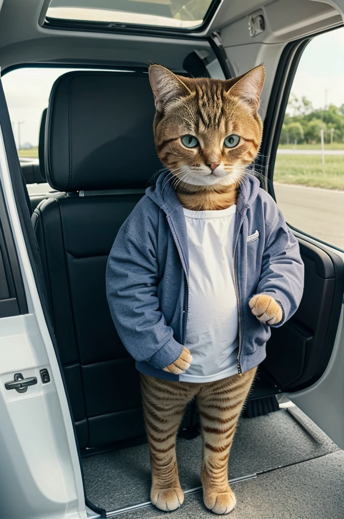 Cute tubby cat going for trip with parents
