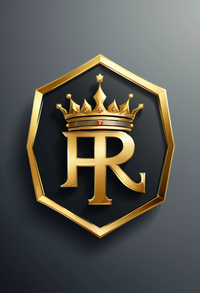 a stylized logo of the letters TR with a golden crown, Hexagon, vector, best qualityer,