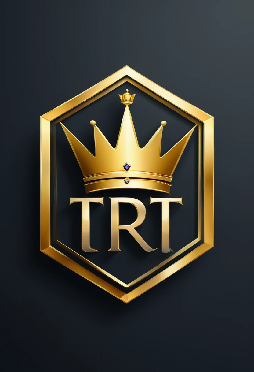 a stylized logo of the letters TR with a golden crown, Hexagon, vector, best qualityer,