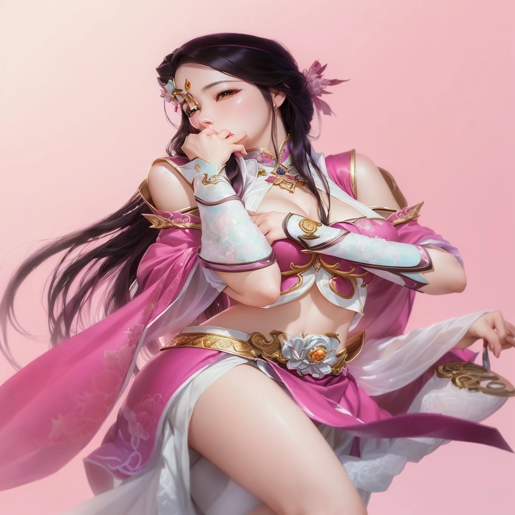 A woman in a pink suit poses for a photo, Beautiful fantasy queen, by Qu Leilei, Smooth anime CG art, 2. 5D CGI anime fantasy artwork, Beautiful and charming anime woman, yun ling, Beautiful character painting, author:Cold plum, g liulian art style, jingna zhang, author:Fan Qi, Charming Elf Princess Knight