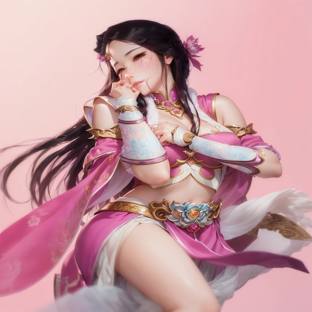 A woman in a pink suit poses for a photo, Beautiful fantasy queen, by Qu Leilei, Smooth anime CG art, 2. 5D CGI anime fantasy artwork, Beautiful and charming anime woman, yun ling, Beautiful character painting, author:Cold plum, g liulian art style, jingna zhang, author:Fan Qi, Charming Elf Princess Knight
