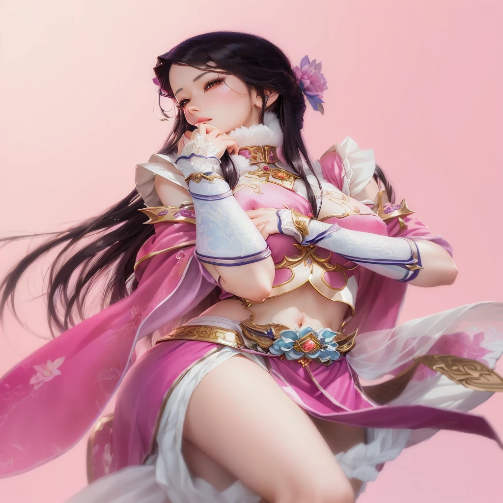 A woman in a pink suit poses for a photo, Beautiful fantasy queen, by Qu Leilei, Smooth anime CG art, 2. 5D CGI anime fantasy artwork, Beautiful and charming anime woman, yun ling, Beautiful character painting, author：Cold plum, g liulian art style, jingna zhang, author：Fan Qi, Charming Elf Princess Knight