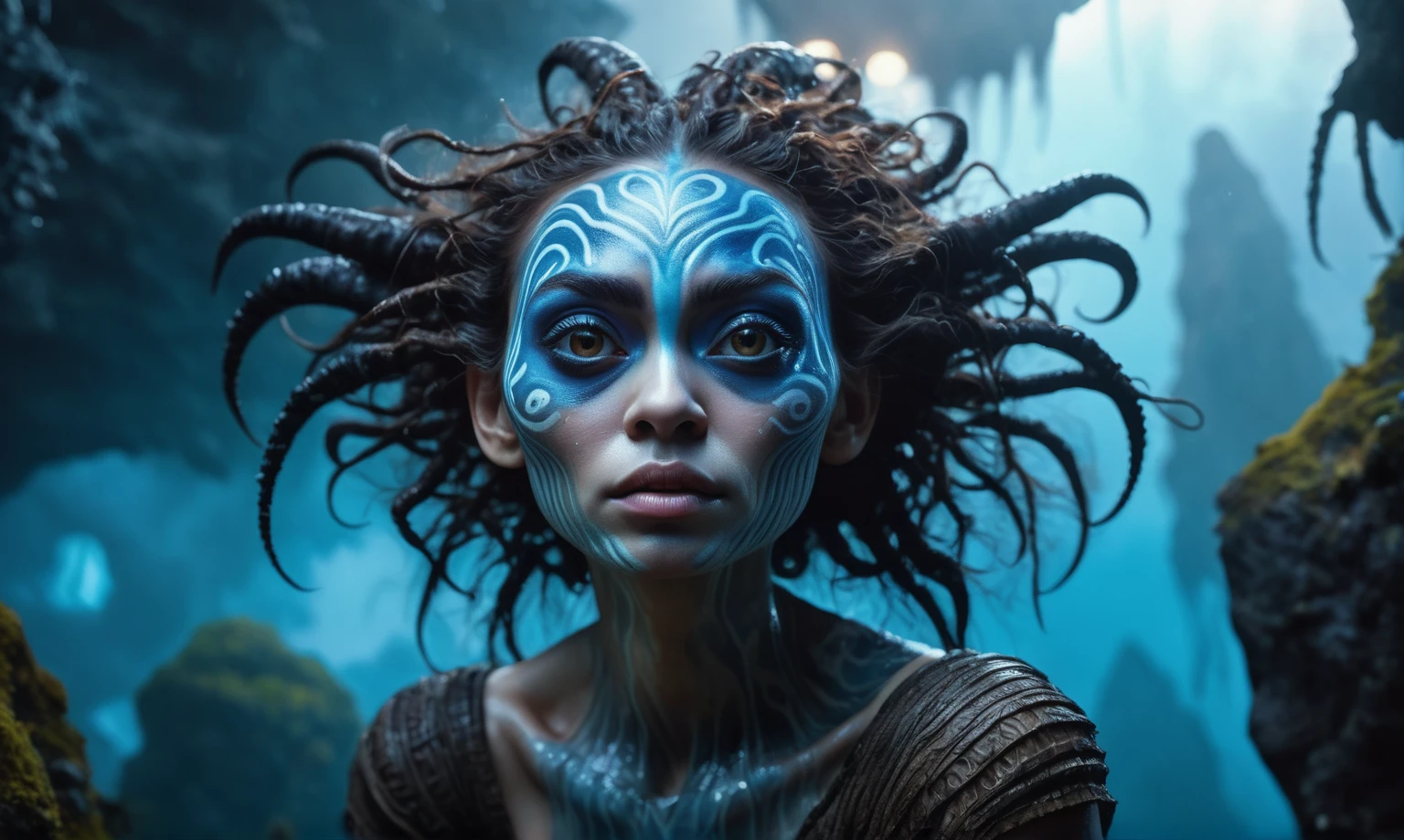 view from height,full-body-shot,obsidian The Alien Entity Moana, sassiness temper,natural jellyfish's skin textures, hyper realisitc, hyper detailed,Extremely detailed,High contrast, ,Realistic,Ultra Detailed,intricate details,realistic humid skin,extremely intricate,Epic Realistic, Romantic, cinematic style,irina yermolova, messy hair,extremely detailed, ,masterpiece,intricate details,faded,eyes extremely detailed, high detailed eyes,32k resolution, Nikon Z9,orc's village of fishers,National Forest Park,full body length,mother-of-marble,ominous landscape,floating islands on background in dangerous atmosphere,intricate details,realistic humid skin,extremely intricate details,anatomically correct,faded,eyes extremely detailed, high detailed eyes,UHD,Retina,HDR,natural skin textures, hyper realism, hyper detailed,High contrast,Realism,Ultra Detailed,irina yermolova,close full body shot, masterpiece,faded,32k resolution, Nikon Z9,sunset, a Tim Burton-inspired dreamscape,Bun Hair,(Folk clothes:1.5),full body length,niobium goblin,native africa xenomorph,once pretty face,eyebrow up,full body shot,ominous landscape,niobium gray atmosphere,photo,photorealism,Masterpiece,hyper natural skin textures, hyper realism,hyper detailed,High contrast,Realism,Ultra Detailed,irina yermolova,close full body shot,32K resolution,Nikon Z9, ,demonic, fog, smoke, audience, mist, featuring ultra-realistic and hyper-realistic elements, Marta Bevacqua, Ellen Jewett, Kawacy, Katsuya Terada, Carne Griffiths,concert lighting, bokeh, luminal space that feels both bright and surreal. Includes liquid fluid elements for added depth and movement. Rendered in an unreal engine and post-processed to achieve . Evokes a sense of dreamy, ethereal and mystical mood,horror pixar movie still,thriller disney movie ,pixar render, animated ,indoor psychiatric clinic