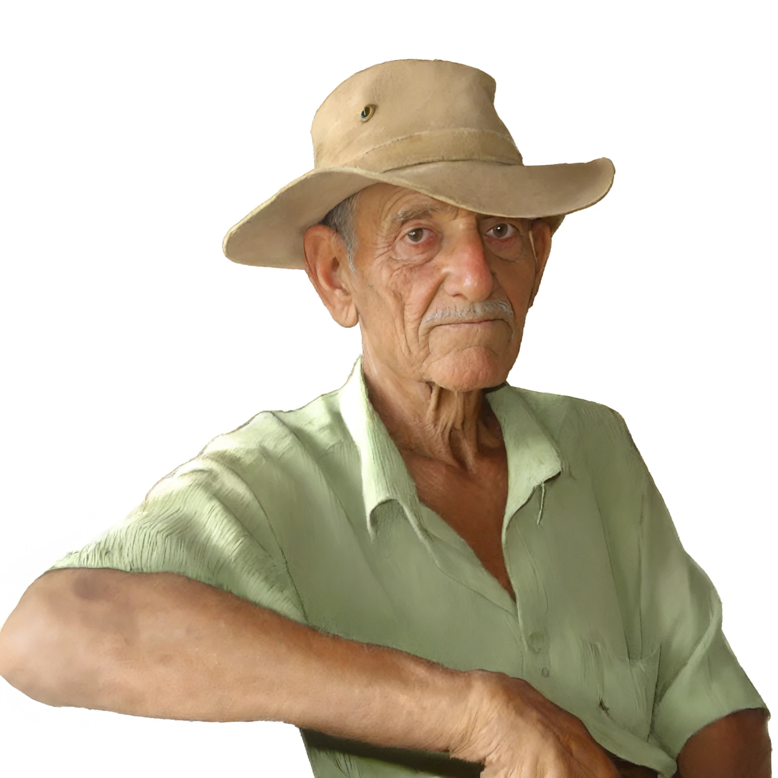 There's a man in a hat and green shirt, photo of a man, Geezer, Florida man, an Geezer, character with brown hat, Um homem velho, Dom Ramon, Mr Salme, the look of an elderly person, he is about 80 years old, portrait photo of an Geezer, he is wearing a hat, Herald Ortega