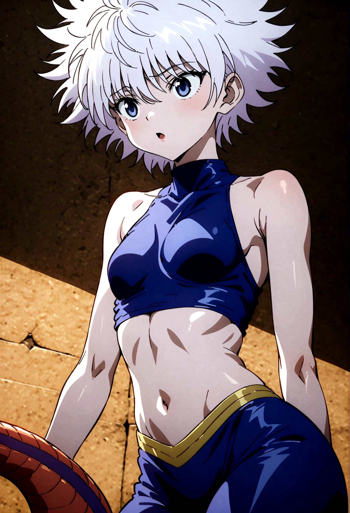 killua zoldyck ahegao, crop top, and lamia body