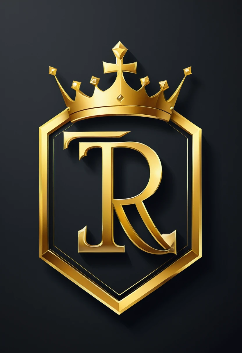 a stylized logo of the letters TR with a golden crown, Hexagon, vector, best qualityer,