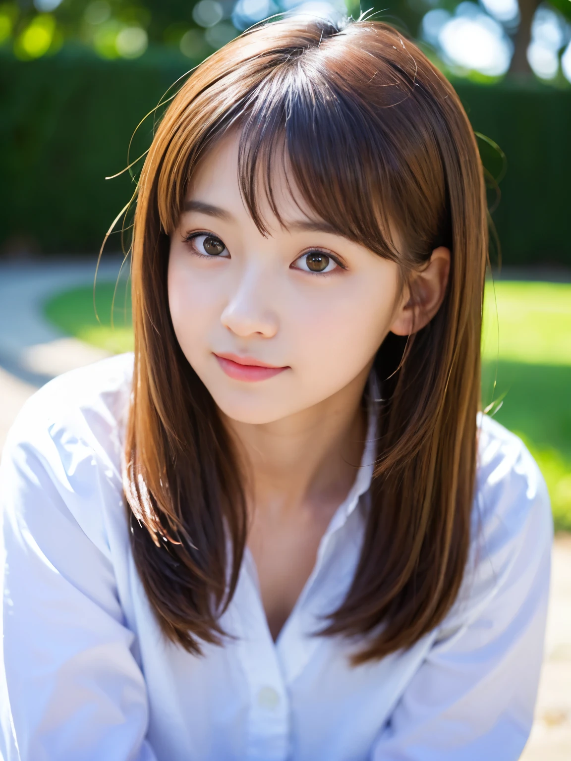 (Best-quality, Masterpiece, Ultra-High-Resolution, (Photorealistic:1.4), Raw Photo, depth of field, professional lighting, perfect anatomy, extremely details), 1girl, (((12-years-old))), the most famous Japanese-idol, looking at viewer, innocent smile, (extremely cute and extremely childish and extremely realistic face, ((extremely cute and extremely big and extremely realistic solid-circle-eyes)), extremely beautiful and extremely realistic hair, ((extremely beautiful and extremely realistic skins)), extremely cute and extremely realistic long-eyelashes, extremely cute and extremely realistic lips)