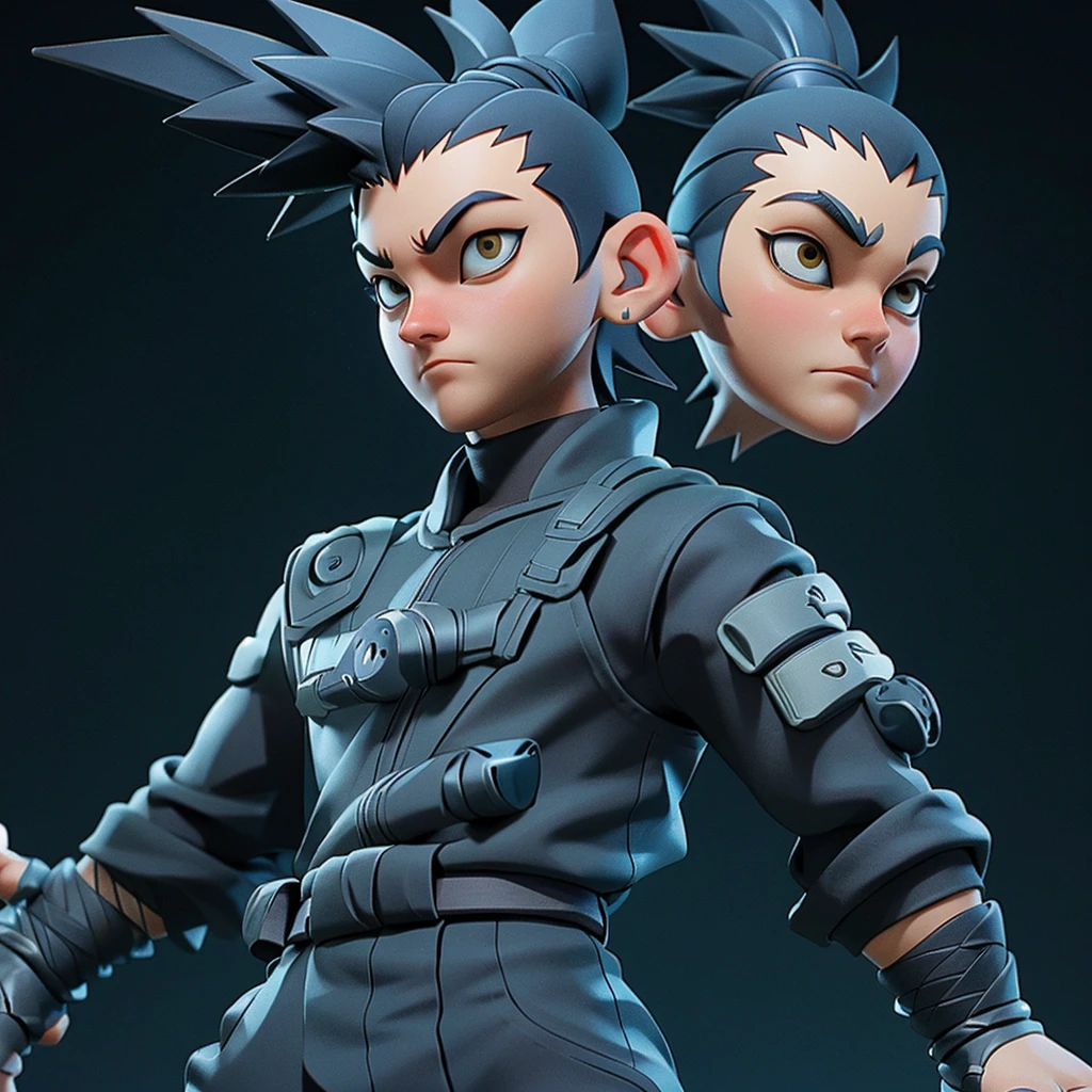 masterpiece, 1 boy, Exceptional style,Ninja Costumes, outdoor, Upper Body, Nara Shikamaru, Bright Eyes, Black Hair, Cool Boy，Making a boundary move，3d effect character，whole body，Figure Design，role conception，C4d rendering effect，（（（Q version character）））