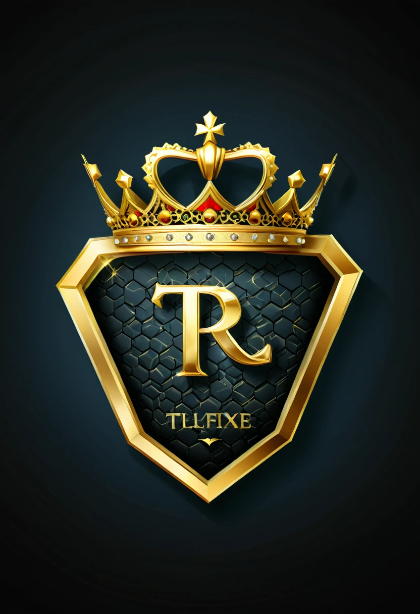 a stylized logo of the letters TR with a golden crown, Hexagon, vector, best qualityer,