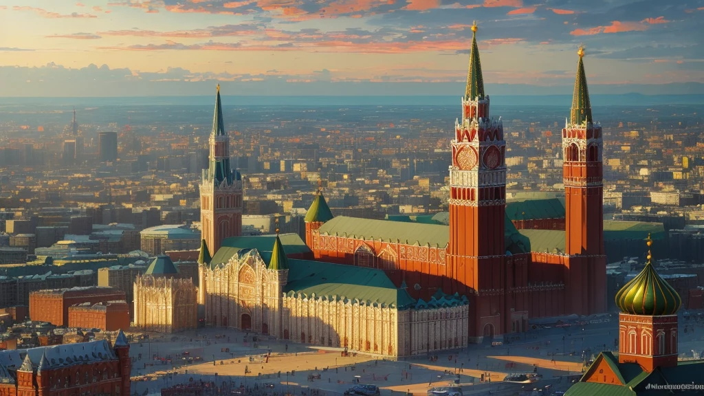 arafed view of a city with a clock tower and a clock tower, moscow, red square moscow, russian city, russian architecture, red square, inspired by Vasily Surikov, beautiful russia of the future, by Vassily Maximov, russia, by Dmitry Levitzky, by Alexey Venetsianov, by Marie Bashkirtseff