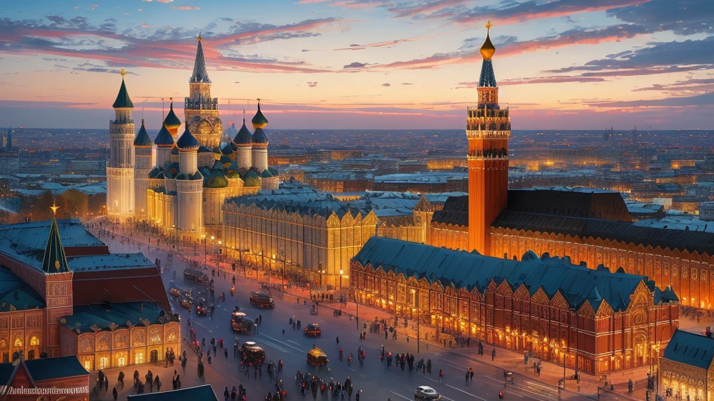 arafed view of a city with a clock tower and a clock tower, moscow, red square moscow, russian city, russian architecture, red square, inspired by Vasily Surikov, beautiful russia of the future, by Vassily Maximov, russia, by Dmitry Levitzky, by Alexey Venetsianov, by Marie Bashkirtseff