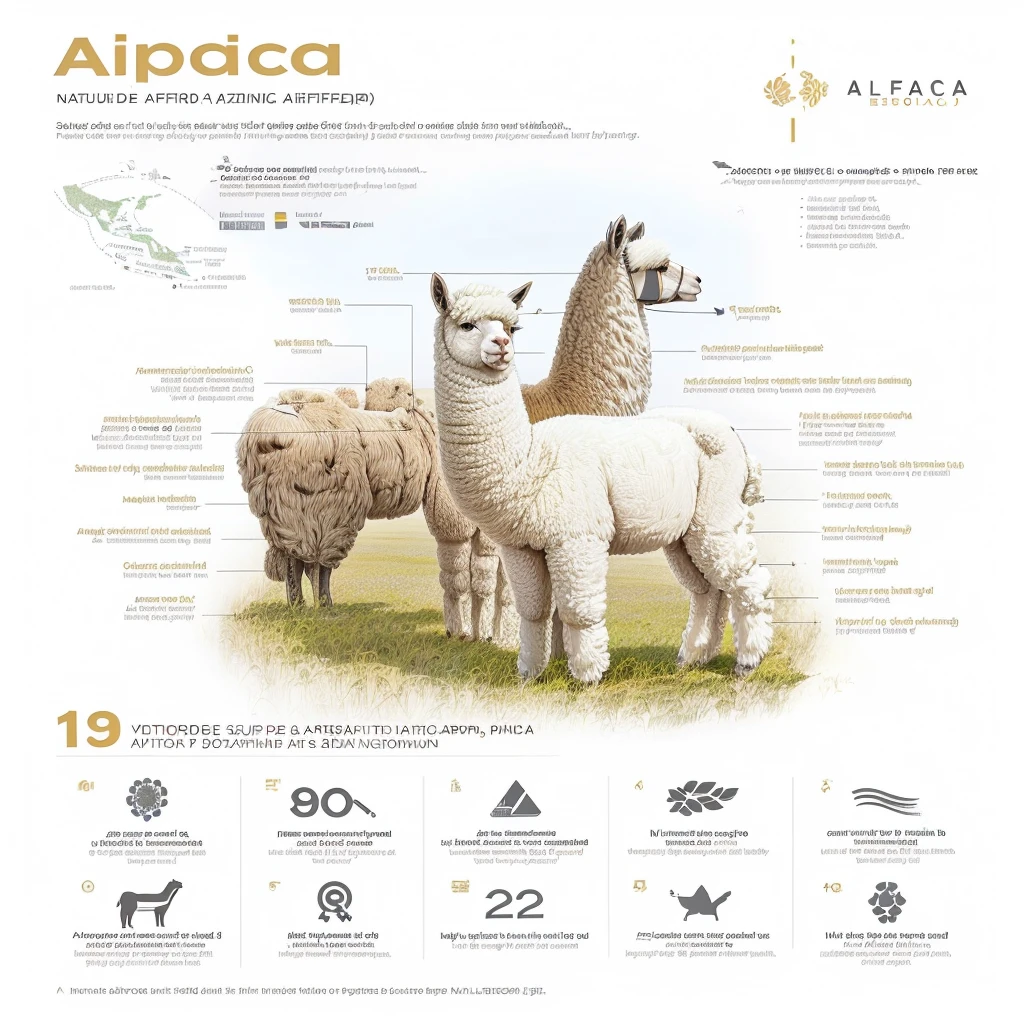 Generates a simulated image The araffes are standing in a field with a map of the area., alpaca, lold, Peru, infographic, alpaca sculpture, old, infographic, infographic with illustrations, National Geographic Quality, infographic style, by david rubin, infographics, Peruvian, Still, natural, in profile, albino, Alp, Stunning visual, amazons, popular, National Geographic », scientific
