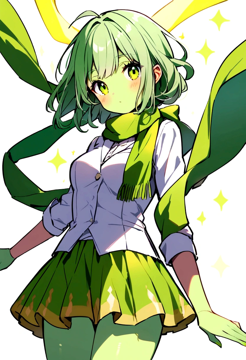 beautiful girl,Yellow-green hair,Beaver、short hair、Gentle droopy eyes,Big ample breasts、uniform,Manga Style,Full Color,high school girl,A calm and kind face,Big smile、An innocent smile