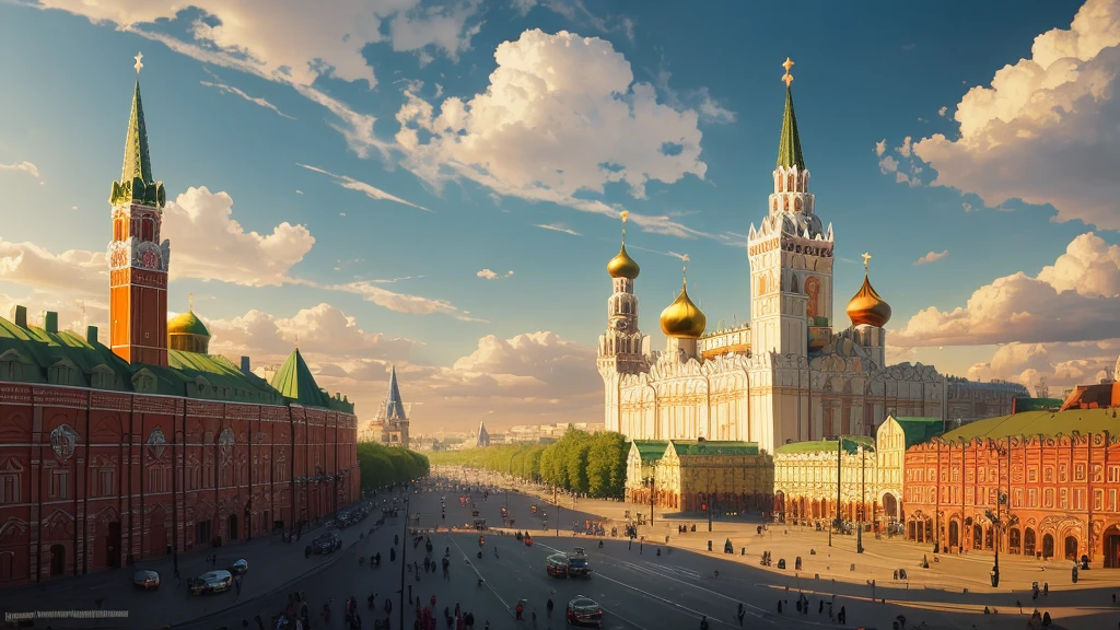 arafed view of a city with a clock tower and a clock tower, moscow, red square moscow, russian city, russian architecture, red square, inspired by Vasily Surikov, beautiful russia of the future, by Vassily Maximov, russia, by Dmitry Levitzky, by Alexey Venetsianov, by Marie Bashkirtseff