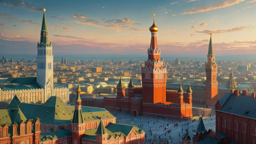 arafed view of a city with a clock tower and a clock tower, moscow, red square moscow, russian city, russian architecture, red square, inspired by Vasily Surikov, beautiful russia of the future, by Vassily Maximov, russia, by Dmitry Levitzky, by Alexey Venetsianov, by Marie Bashkirtseff