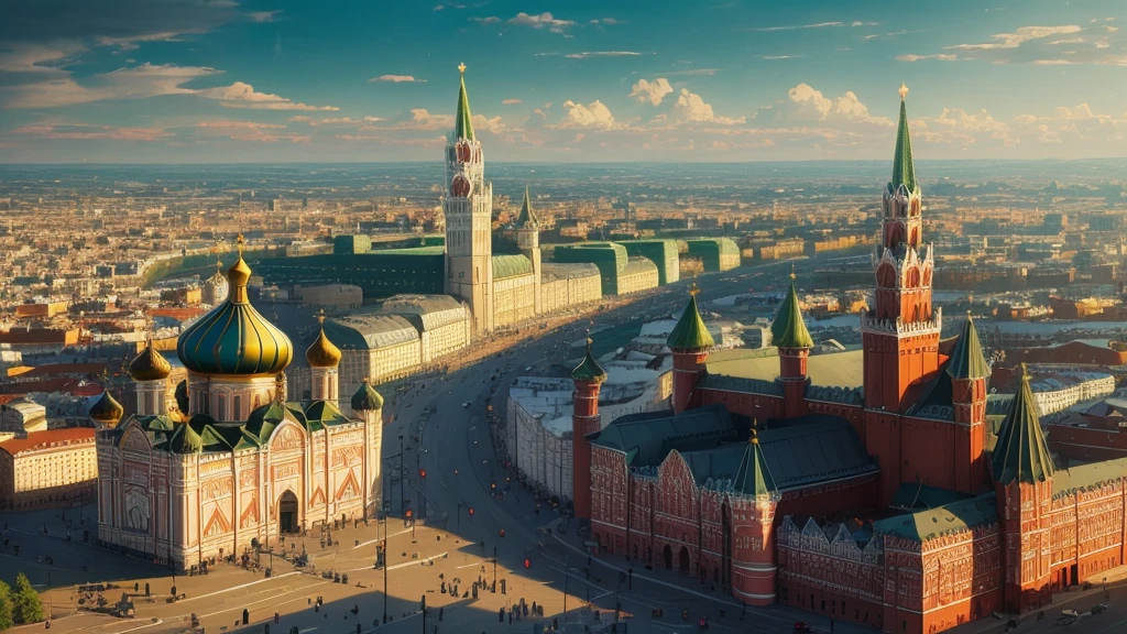 arafed view of a city with a clock tower and a clock tower, moscow, red square moscow, russian city, russian architecture, red square, inspired by Vasily Surikov, beautiful russia of the future, by Vassily Maximov, russia, by Dmitry Levitzky, by Alexey Venetsianov, by Marie Bashkirtseff