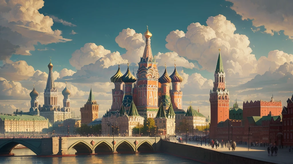 arafed view of a city with a clock tower and a clock tower, moscow, red square moscow, russian city, russian architecture, red square, inspired by Vasily Surikov, beautiful russia of the future, by Vassily Maximov, russia, by Dmitry Levitzky, by Alexey Venetsianov, by Marie Bashkirtseff